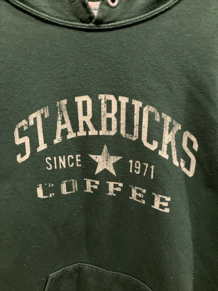 Vintage 90s Y2K Starbucks Coffee Hoodie Sweatshirt Jerzees Large Faded Boxy - Image 2 of 4