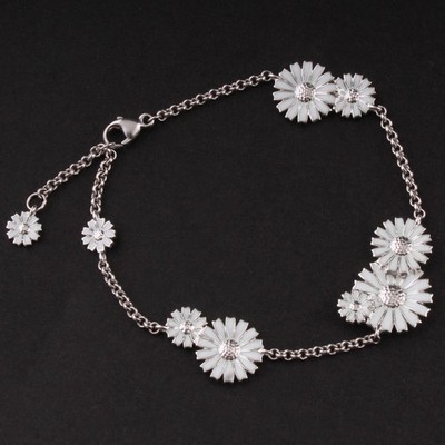 GEORG JENSEN Sterling Bracelet w. White Enamel. Daisy. Anton Michelsen. 20001539