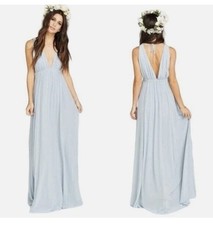 Show Me Your MuMu Pale Blue Plunging Halter Maxi Dress Bridesmaid Formal romanti