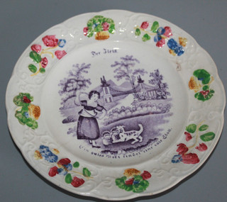 ANTIQUE WILLIAM SMITH & Co CHILDRENS PLATE GERMAN TEXT TITLED Der Fleiß