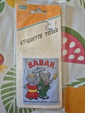 Étiquette tissée Babar « Babar Characters » écusson tissu © 1992 L. de Brunhoff