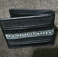 Mens Bifold Wallet Black/Gray Striped with St...