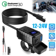 QC 3.0 Motorcycle SAE Dual USB Phone GPS Super Fast Charger Adapter Waterproof