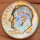 2007-D Roosevelt Dime Beautiful Lustrous Gold/Rainbow Toned Coin   #12