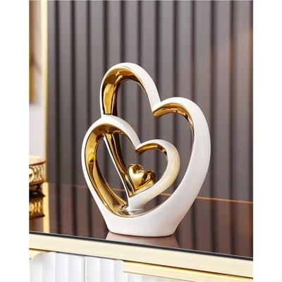 Doppelherz-Ornament Keramik Weißgold Modern Geschenk Wohnzimmercafe
