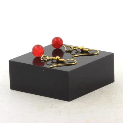 Minéraux et pierres précieuses. Boucles D'oreilles 1 Perle Calcédoine rouge 8 m - Photo 1/2