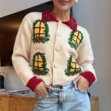 NWT ZARA Christmas Windows Knit Cardigan Multicolored 0021/117 S, M, L