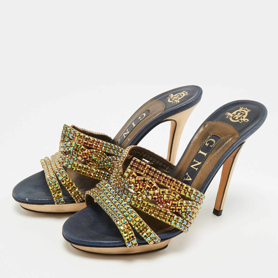 Сандалии-шлепанцы Gina Mlticollor кожа хрустальные с украшениями размер 37 - Изображение 2 из 4