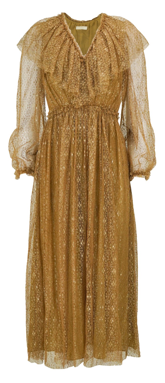 Ulla Johnson Helena Ruffle Neckline Long Sleeve Dress in Burnish