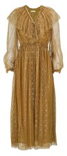 Ulla Johnson Helena Ruffle Neckline Long Sleeve Dress in Burnish