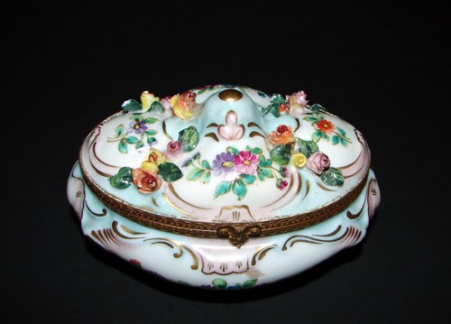 Antique Edmé Samson Porcelain Hand Painted Porcelain Hinged Jewelry Trinket Box - Picture 11 of 11