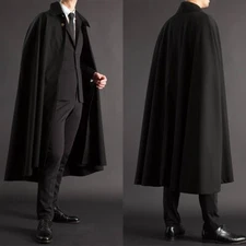 Black Men's Coat Fashion Slim Fit Coat Cape Suitable for Winter Outings Casual