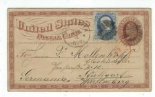 1874 UX3 Uprated  Pre-UPU Postal Card, Rochester NY to Stuttgart Germany, #156