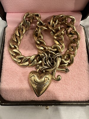 Vintage  juicy couture chain with heart  preown&  juicy sunshades Vintage Juicy Couture Banner Puffy Heart Link Gold Tone  main image 3