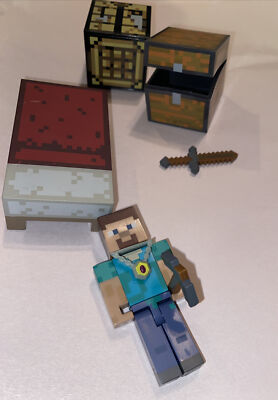 Minecraft Lot Toy Lot Overworld Survival Steve Sword Bed Crafting Table Chest