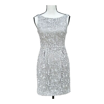 aidan mattox grey dress Aidan Mattox Women Grey Lace Sleeveless Open Back Mini Dress 2