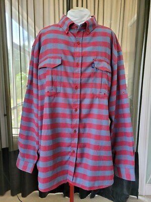 NWT AFTCO MEN'S FISHING SHIRT L/S VENTED  RED GREY BUFFALO BILL PLAID SIZE 2X