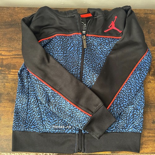 Nike Air Jordan Jacket Youth Boys 4 XS Blue Black Full Zip Therma FIt Hoodie