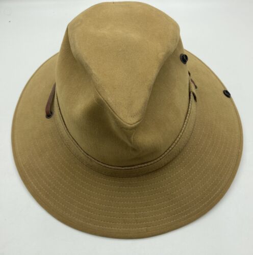OUTBACK TRADING COMPANY WALLABY Canvas Hat Leather Strap CROC DUNDEE Mens L / XL - Afbeelding 1 van 9