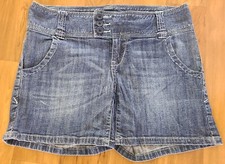 Women American Rag Sz 3 Blue Denim Jean Shorts Outline Stitch 3 Button 30X5