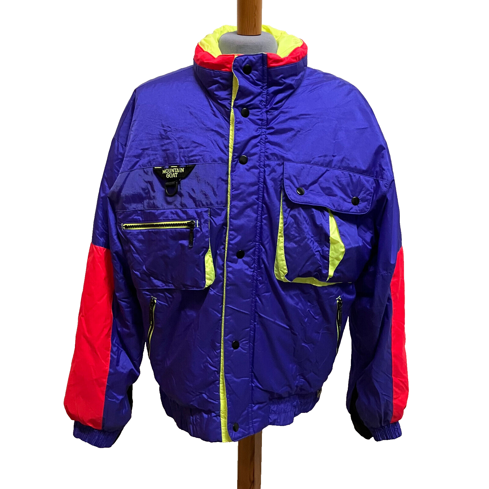 Mountain Goat Ski Jacket Winter Parka Vtg 90s Blue Neon Colorblock Men's Lg