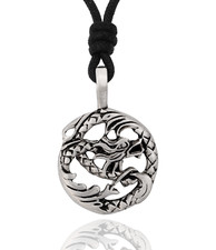 Dragon Ying Yang Silver Pewter Charm Necklace Pendant Jewelry