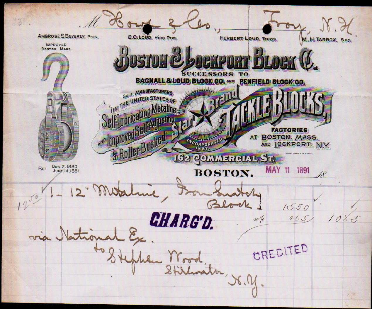 1891 Boston & Lockport Block Co - Tackle Blocks - Vintage Rare Letter ...