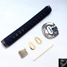 Japanese Katana Parts Tsuka Handle Alloy Tsuba Japan Samurai Sword Fittings Nice