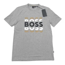 Hugo Boss Black Label Men's Gray Tiburt 414 Graphic Logo Crew-Neck T-Shirt