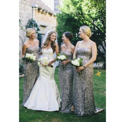 NWT Adrianna Papell Sequin Crunchy Platinum Beaded Strapless Dress Wedding  Prom | eBay