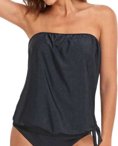 Holipick Strapless Tankini Tops for Women Swimwear Top ONLY Bandeau Black L A2