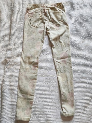 Zara Skinny Floral Flower White Washed Faded Denim Jeans Zippered Legs Size 2 - Picture 8 of 11