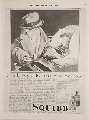 1924 Print Ad Squibb Castor Oil Tasteless Sick Young Lady E.R. Squibb & Sons