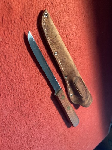 Wood Handle Filet knife 4-1/2 in Thin Blade Light Weight W/Sheath - Picture 3 of 5