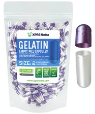 XPRS Nutra Size 2 Purple Pearl/White Empty Gelatin Capsules Gelcaps Pills