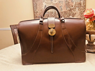 BARROW & HEPBURN Gladstone Leather Briefcase / Doctor-Lawyer Bag - 1960s ENGLAND