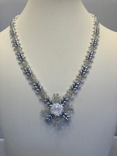 New Silver Snowflake Pendant Beaded Necklace 18"