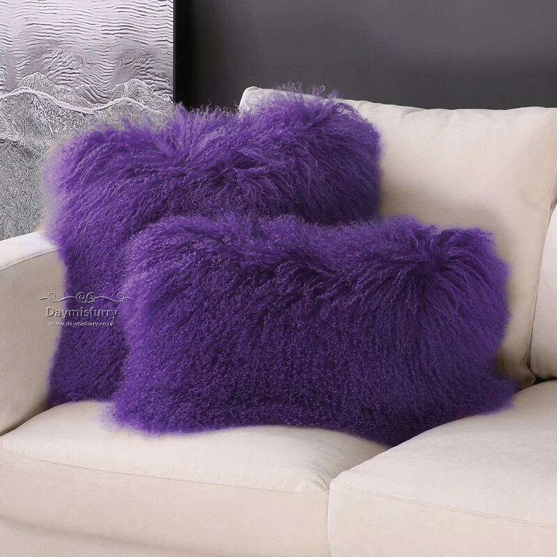 Lavender faux fur pillow sales