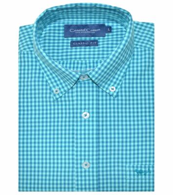 Coastal Cotton Smaragd Gingham Langärmelig Gewebt Hemd