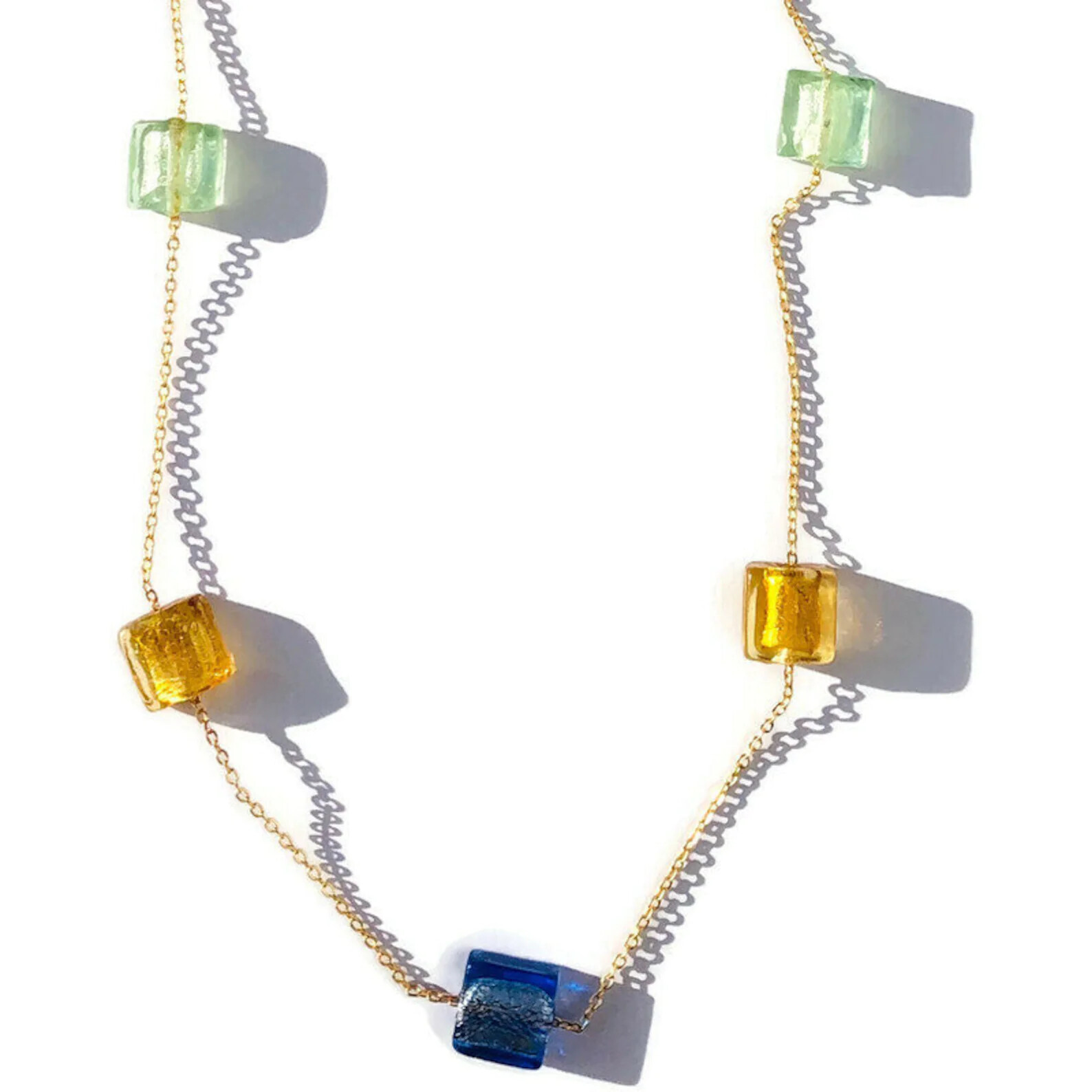 Collier de perles Murano en verre soufflé vintage bleu azur fait main
