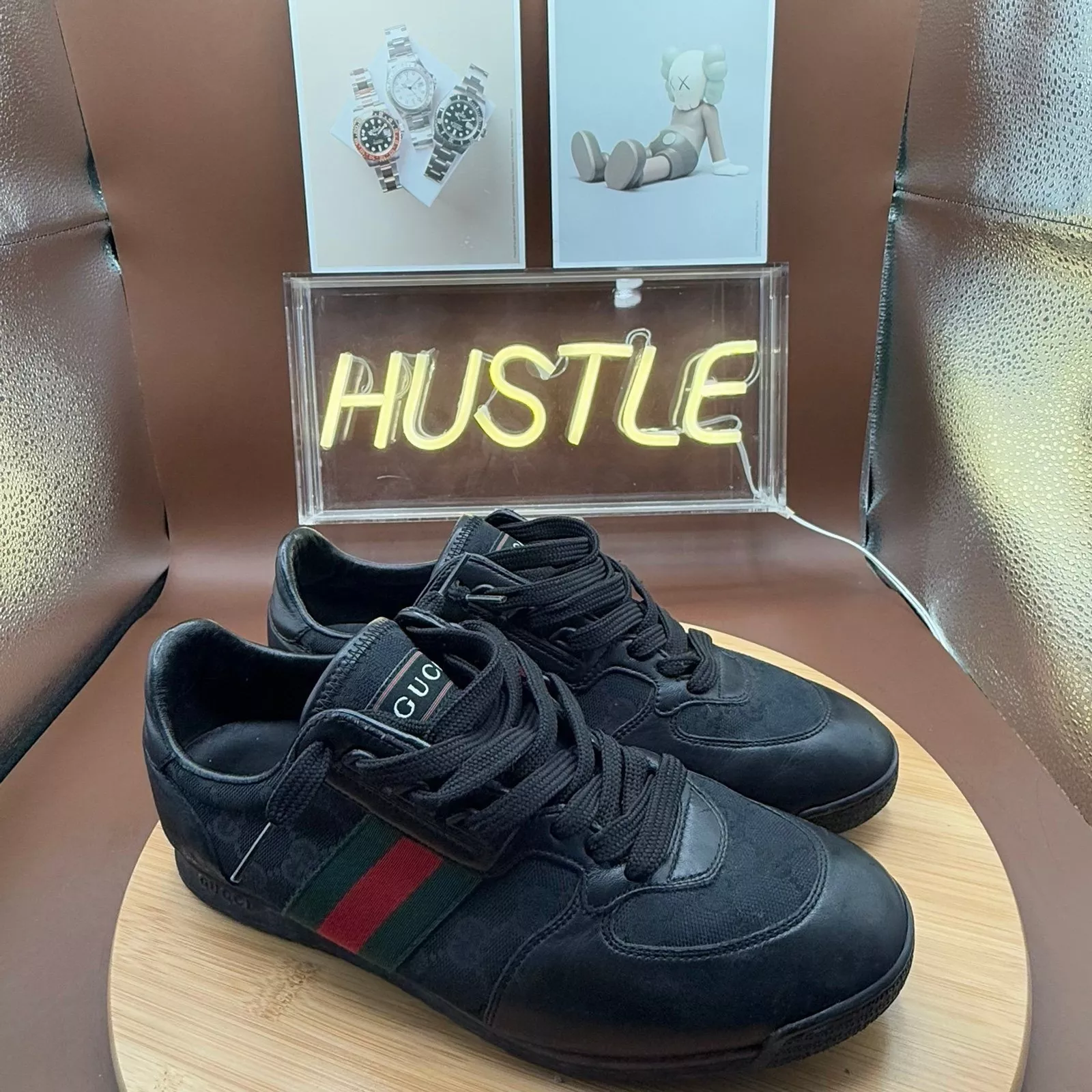Baskets homme Gucci Guccissima cuir noir et toile classique pointure 7,5