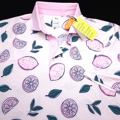 Puma -ARNOLD PALMER  BAY HILL- Golf Polo Shirt -M- WHITE PINK FLORAL PERFORMANCE