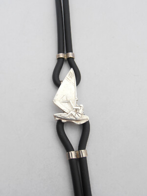 Windsurfing: 925 Silver and Rubber Bracelet - Windsurfer Wind Surf Bracelet