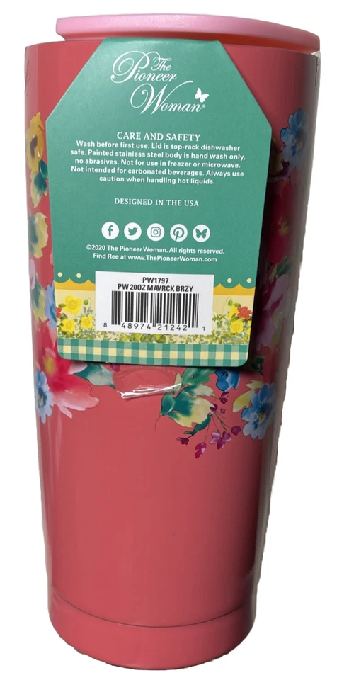 Vaso aislante de acero inoxidable rosa Maverick Breezy de 20 oz The Pioneer Woman Foto 4 de 4