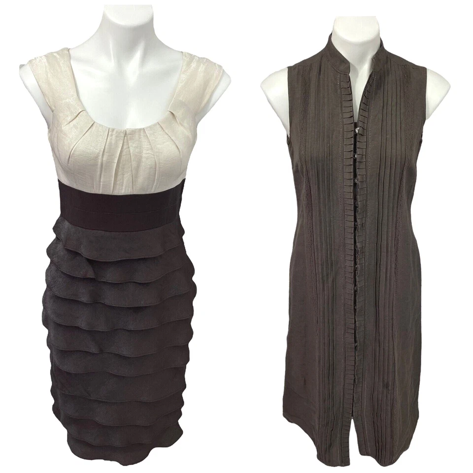 Charter Club Dress Womens Size 4 Brown Shutter Pleat Pintuck Lace Work Office - Image 2 of 4