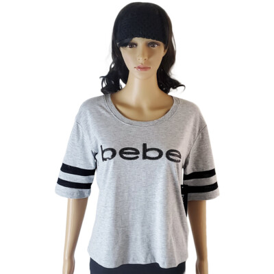 #ad NWT BEBE AUTHENTIC WOMEN#x27;S GRAY SPORT PINHOLE MESH SHORT SLEEVE T SHIRT M L XL $24.99