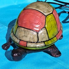 Vintage Tiffany Style Turtle Stained Glass Table Lamp Multicolor Corded Switch