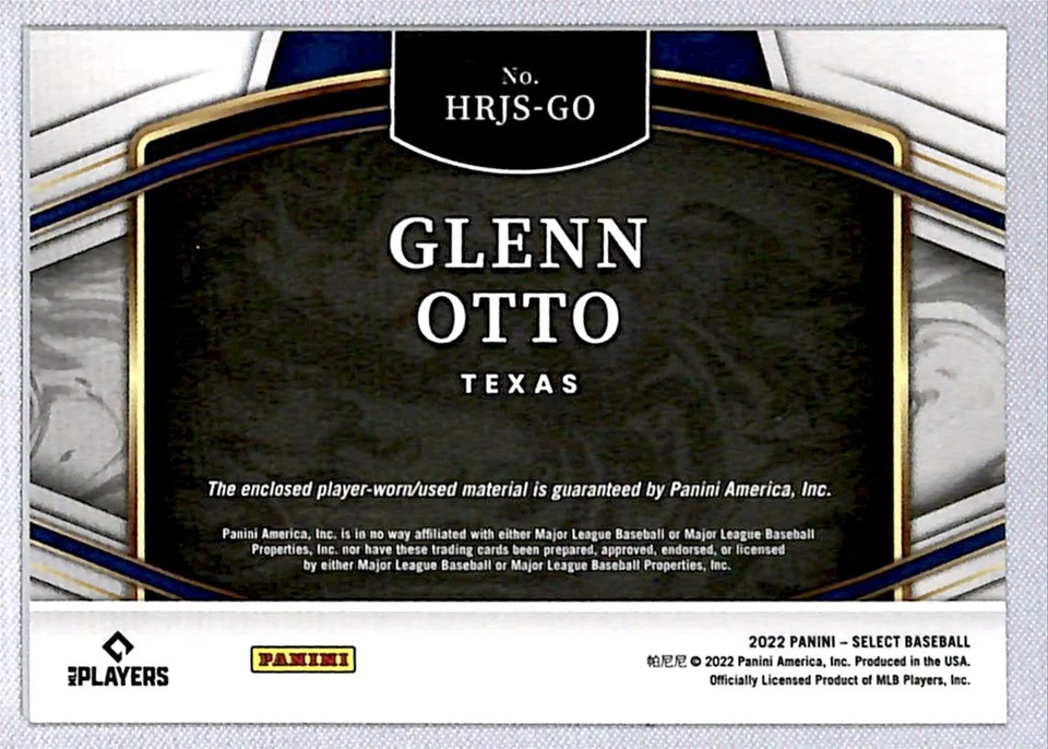 Glenn Otto 2022 Panini Select Horizontal Rookie Jersey #HRJS-GO Texas Rangers - Image 2 of 2