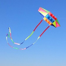 Beach Kites for Adults Large with Long Tail, 98 inches Super Easy Flyer 3D Rainb
