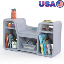 Kids Cozy Reading Nook W/ 5 Cubbies & Comfortable Seat Book Organizer Furniture